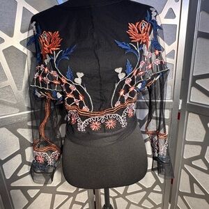 Signature8 Black Sheer Floral Embroidered Blouse